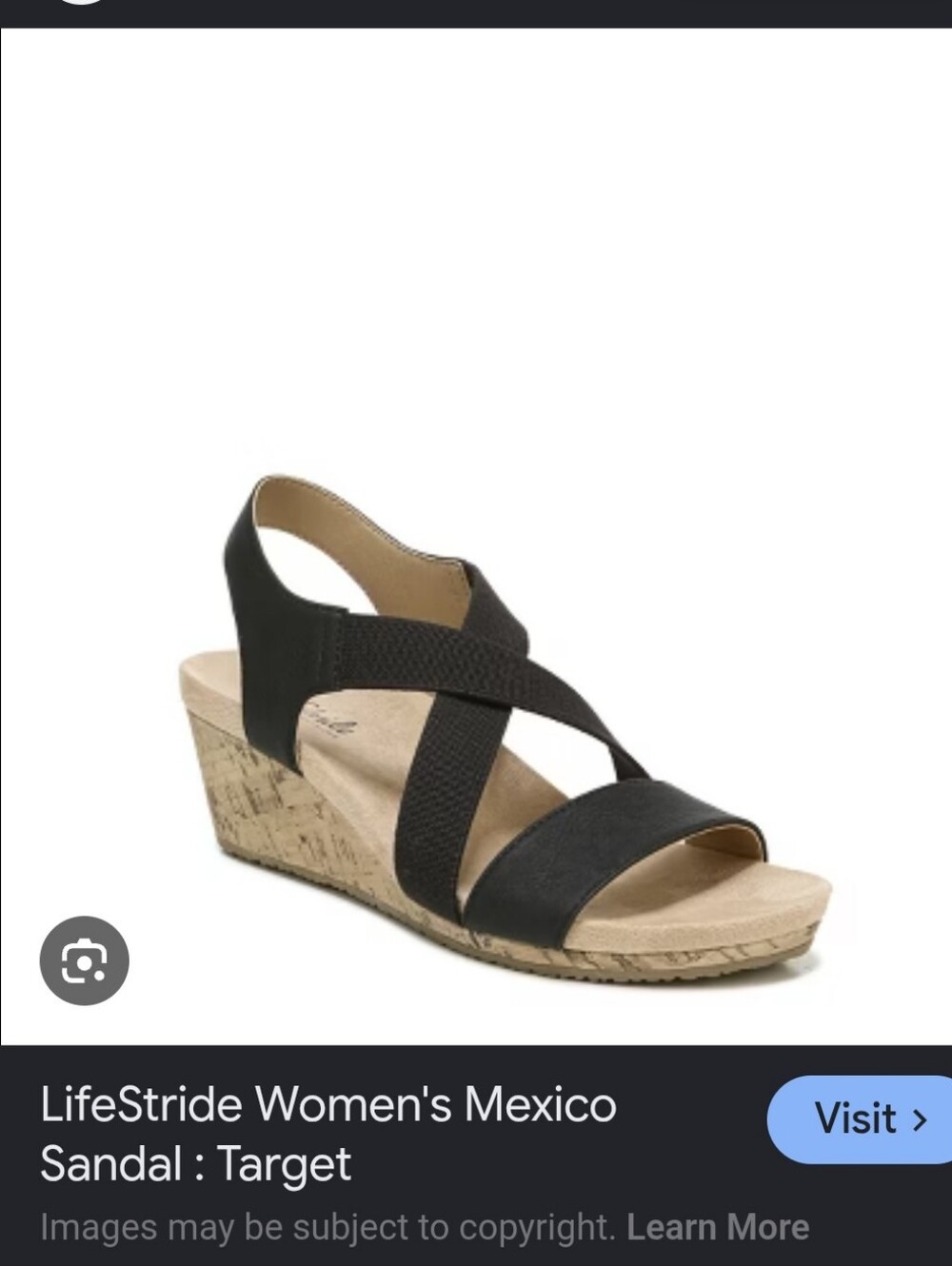 NWT Life Stride Black Cross-Strap Wedge Sandal